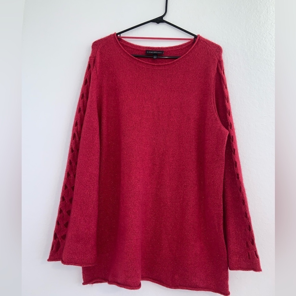 Lane Bryant Fuchsia Pink Lattice Cut Out Long Sleeve Shimmer Sweater NWT - Picture 7 of 15